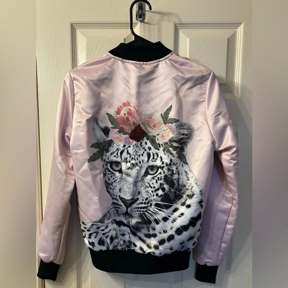 Pink animal print bomber jacket size S